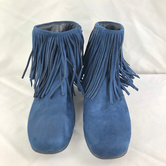 Comfort View Shoes - Comfort View Regina Blue Suede Fringe Boots Bootie US Womens 10M Boho Hippie